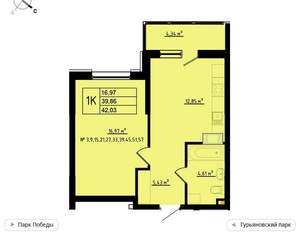 1-к квартира, вторичка, 42м2, 7/11 этаж